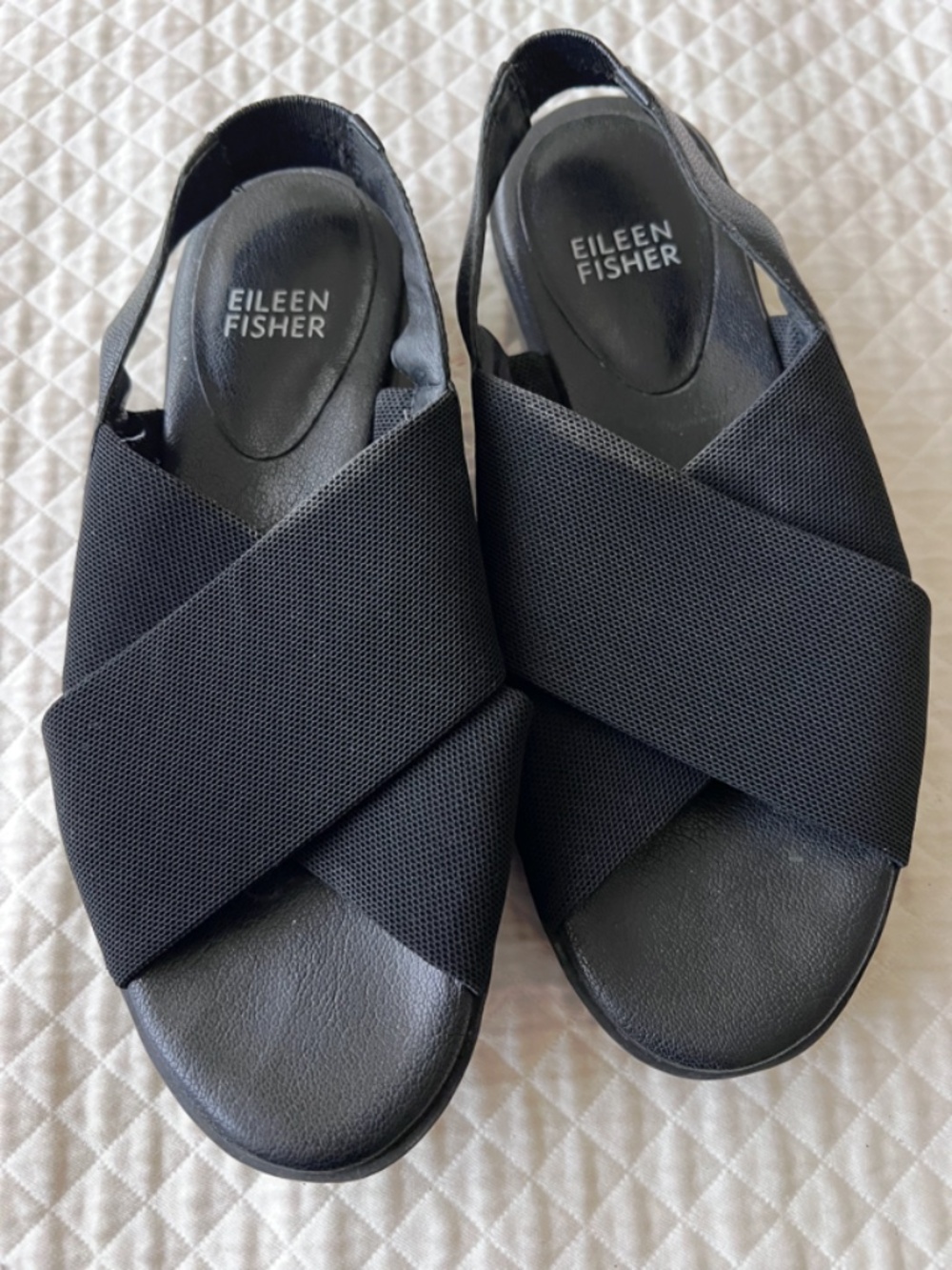 Eileen Fisher black crisscross strap sling sandals Size 5
